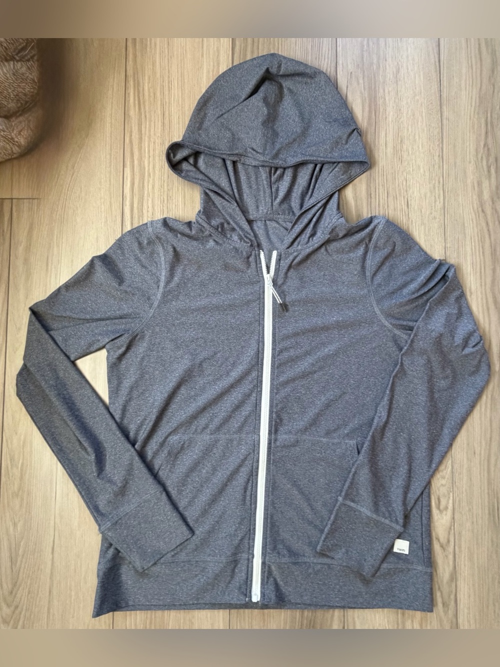 Vuori Heather Gray Zip-Up Hooded Lightweight Performance Jacket Pony Hole